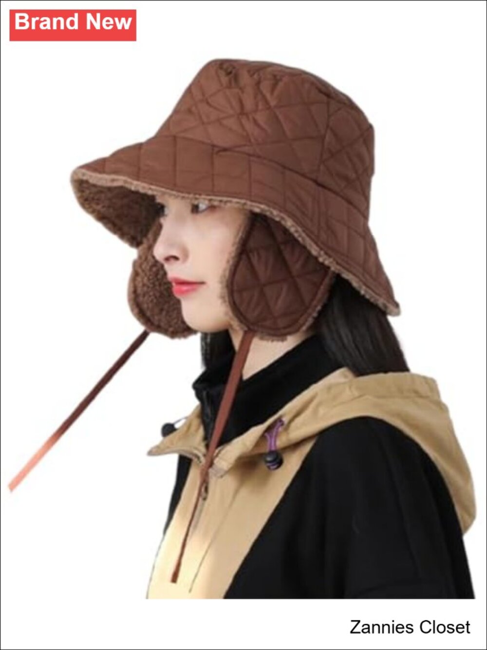 🤠 Quilted Bucket Hat Winter Warm Plush Earflap Fisherman Cap